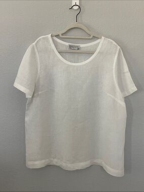 Haris Cotton 100% Linen White Short Sleeve Top Blouse L Coastal